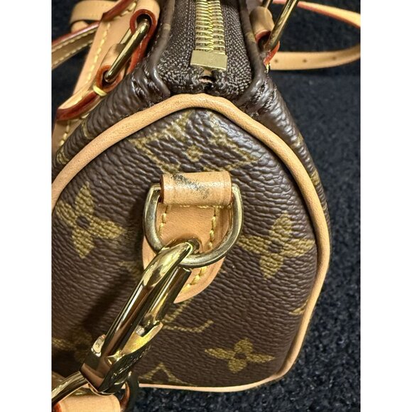 Louis Vuitton Monogram Mini Handbag Brown Leather Canvas Gold Hardware - Picture 8 of 16